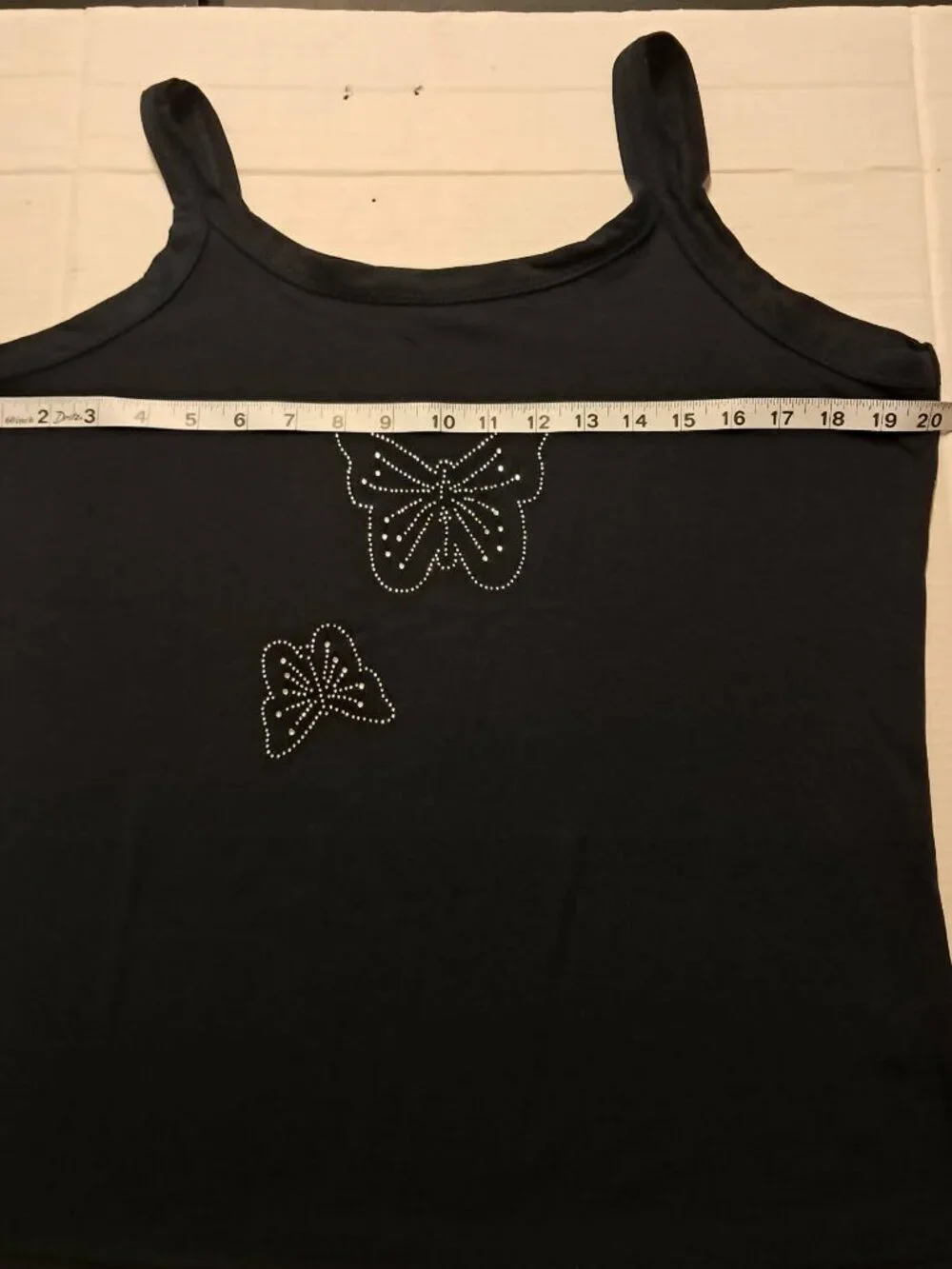 Navy Blue Strappy Top Rhinestone Butterfly Detail Size L - Picture 5 of 7